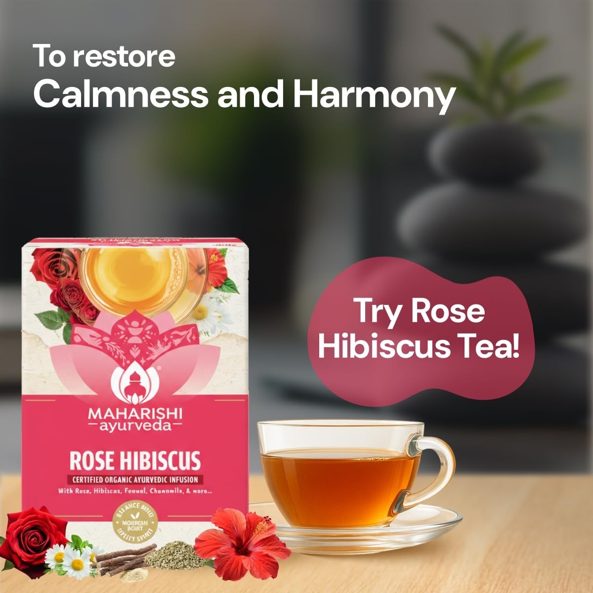 Maharishi Ayurveda All Natural Rose Hibiscus Herbal Tea, 20 Tea Bag