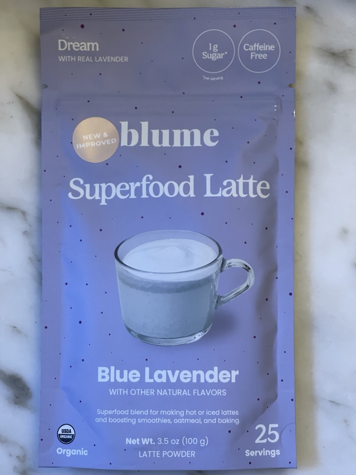 blume Organic Caffeine-Free Blue Lavender Latte Powder25 Servings Vegan 31DEC26