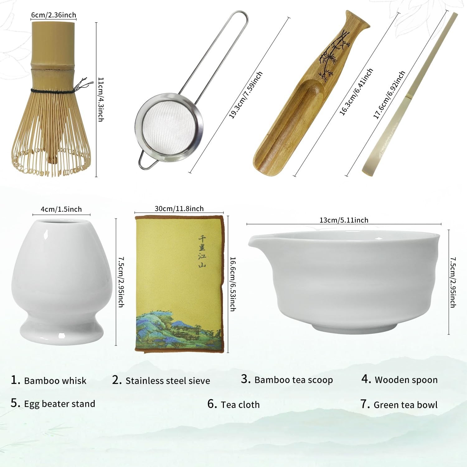 Matcha Whisk Set, Matcha Bowl with Spout, Bamboo Whisk, Scoop, Sifter, Whisk