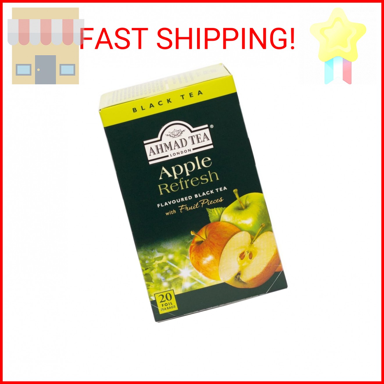 Ahmad Tea Black Tea, Apple Refresh Teabags, 20 ct (Pack of 1) – Caffeinated & Su