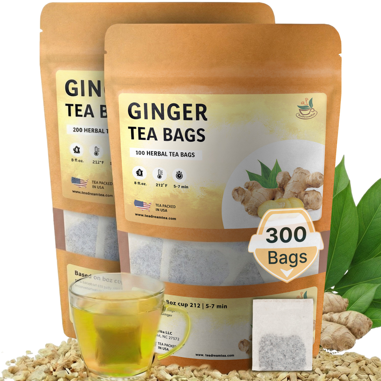 TeaDreamTea Ginger Tea Bags Caffeine Free Herbal Tea 25-400 Bags
