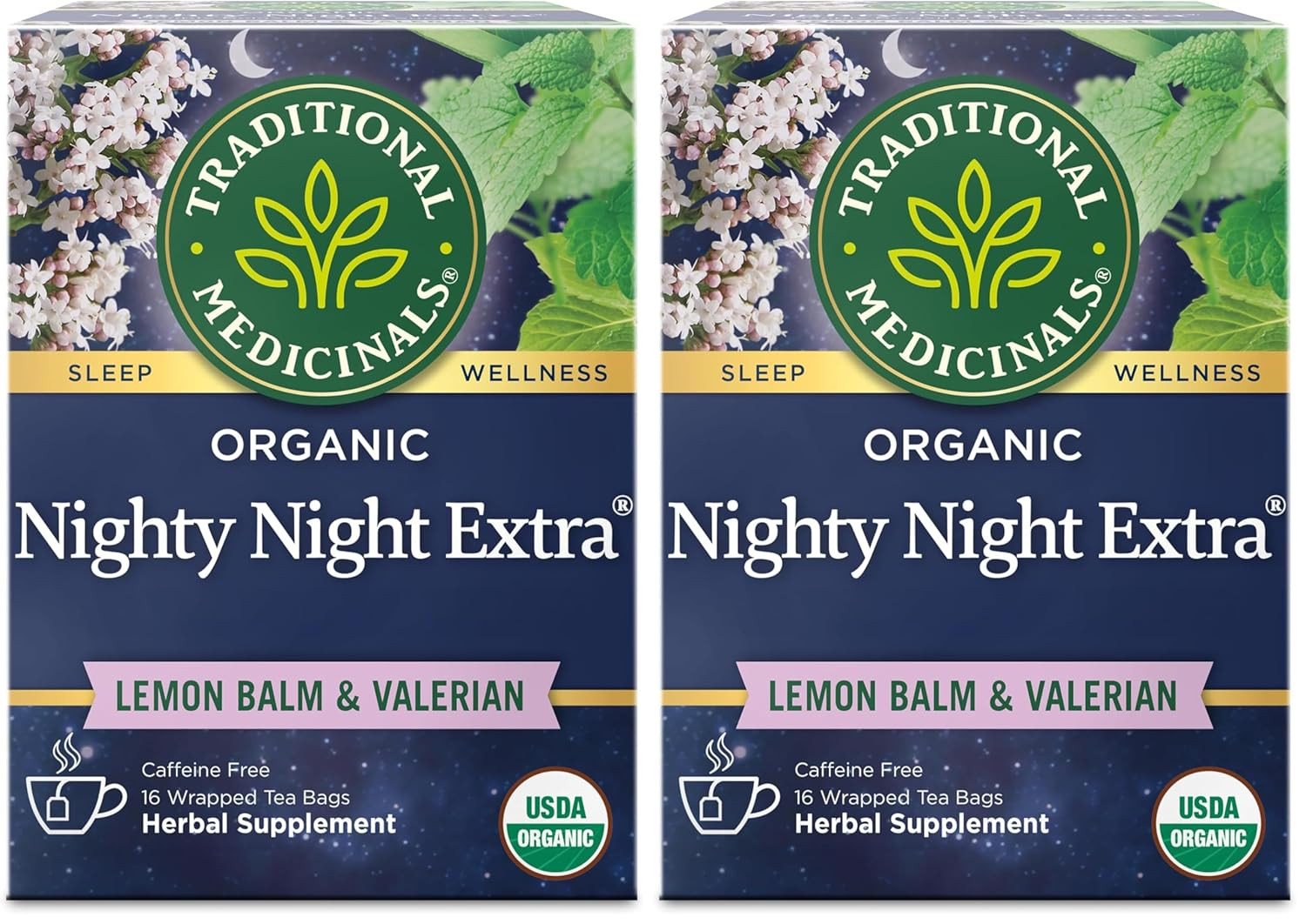 Organic Nighty Night Extra Tea with Valerian Root for Relaxation, 16 Tea Bags (P