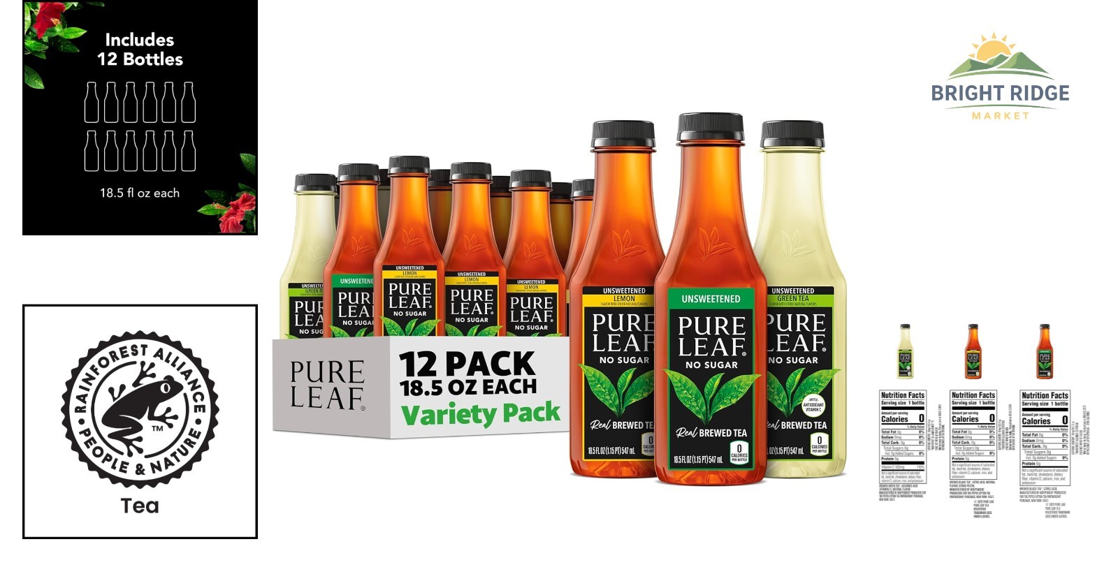 Plant-Based Iced Tea Variety Pack, 12 Bottles with Authentic Flavor Experience