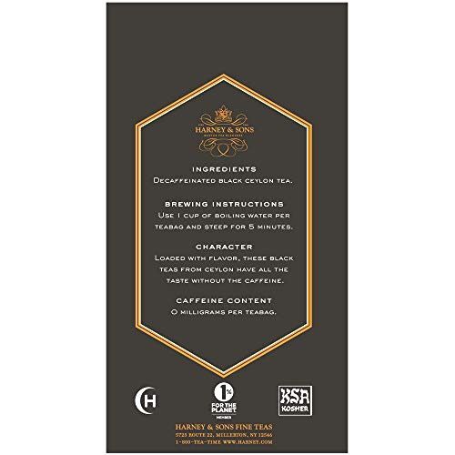 Harney & Sons Black Tea, Decaffeinated Ceylon, 20 Tea Bags, 1.26 oz./36 grams