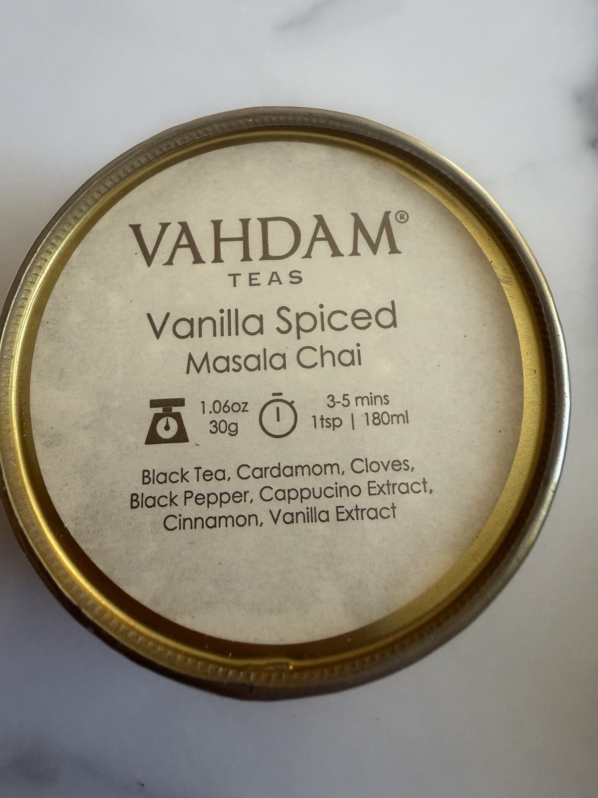 Vahdam Teas Loose Leaf Tea Assortment Gift Set 6 Tins 30g Vanilla Chai