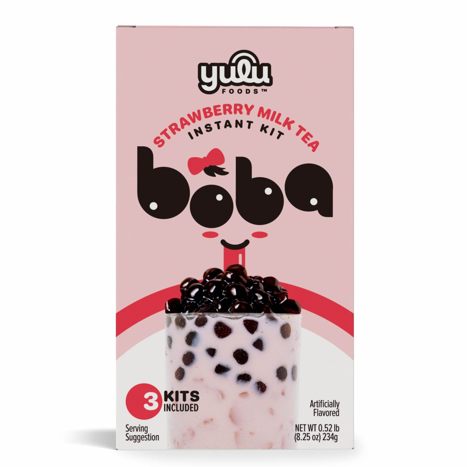 Instant Boba Strawberry Milk Tea, Bubble Tea Kit, 3 Drinks