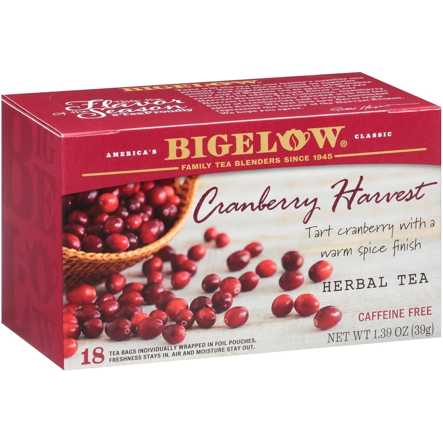 Lot 2 NIB Bigelow Cranberry Harvest Herb Tea 36 Bag July4 Gif Caffeine Free Ship