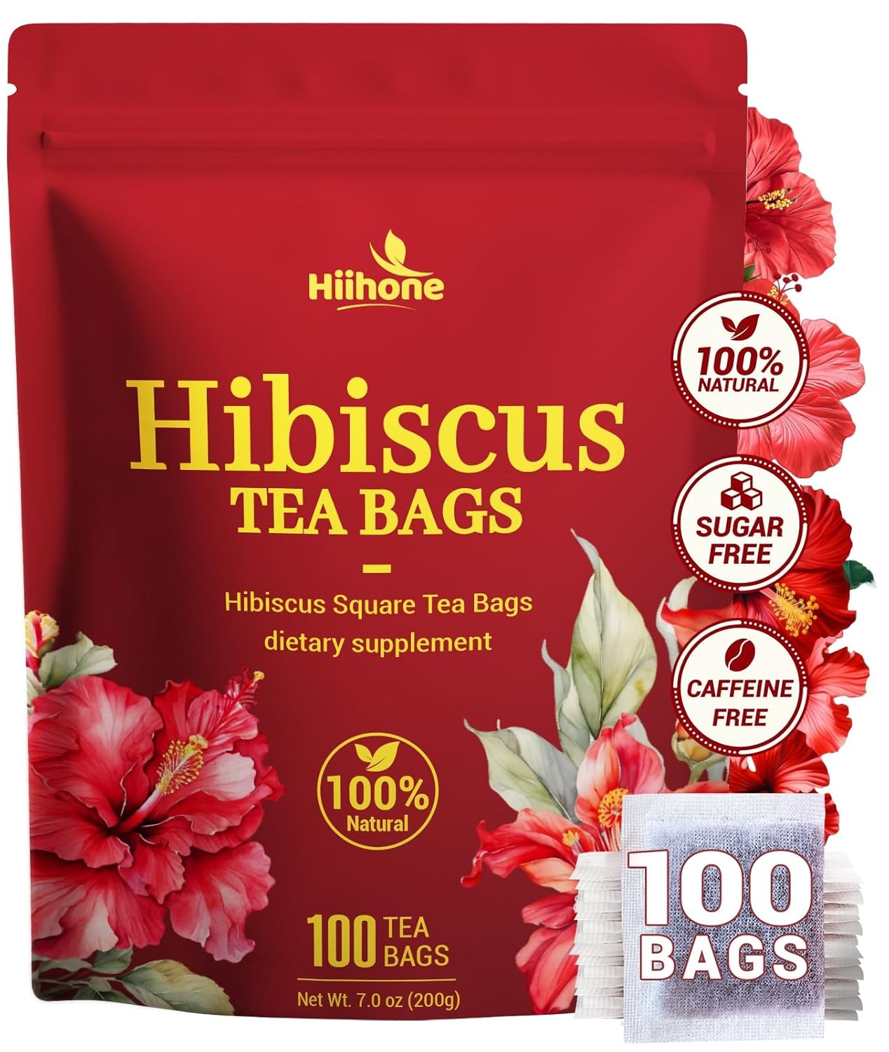 Hibiscus Tea Bags, Hibiscus Flower Herbal Tea – Rich in Vitamin C, Caffeine Free