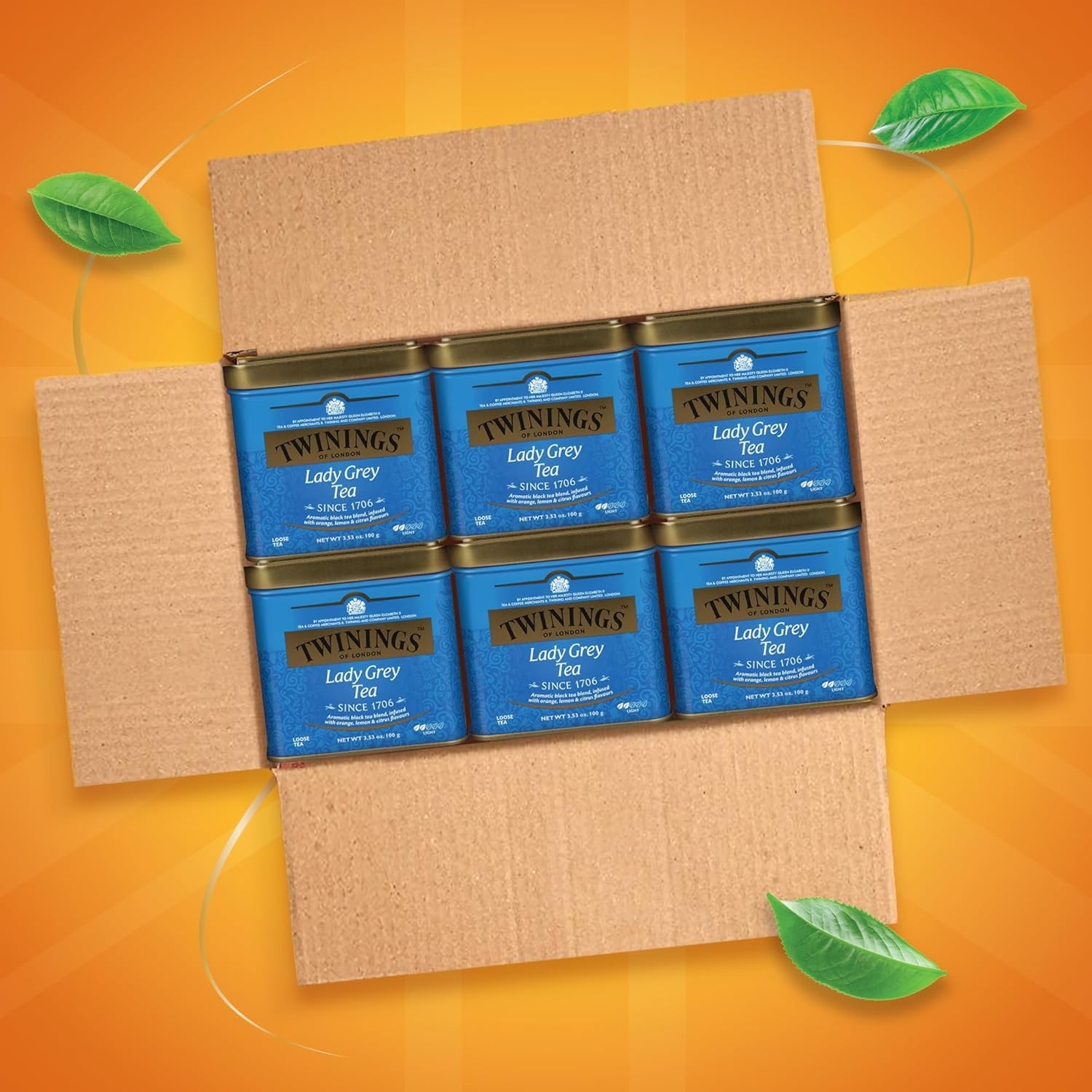 Value Pack Lady Grey Loose Black Tea 6x 3.53oz Tins, Citrus Infused, Caffeinated