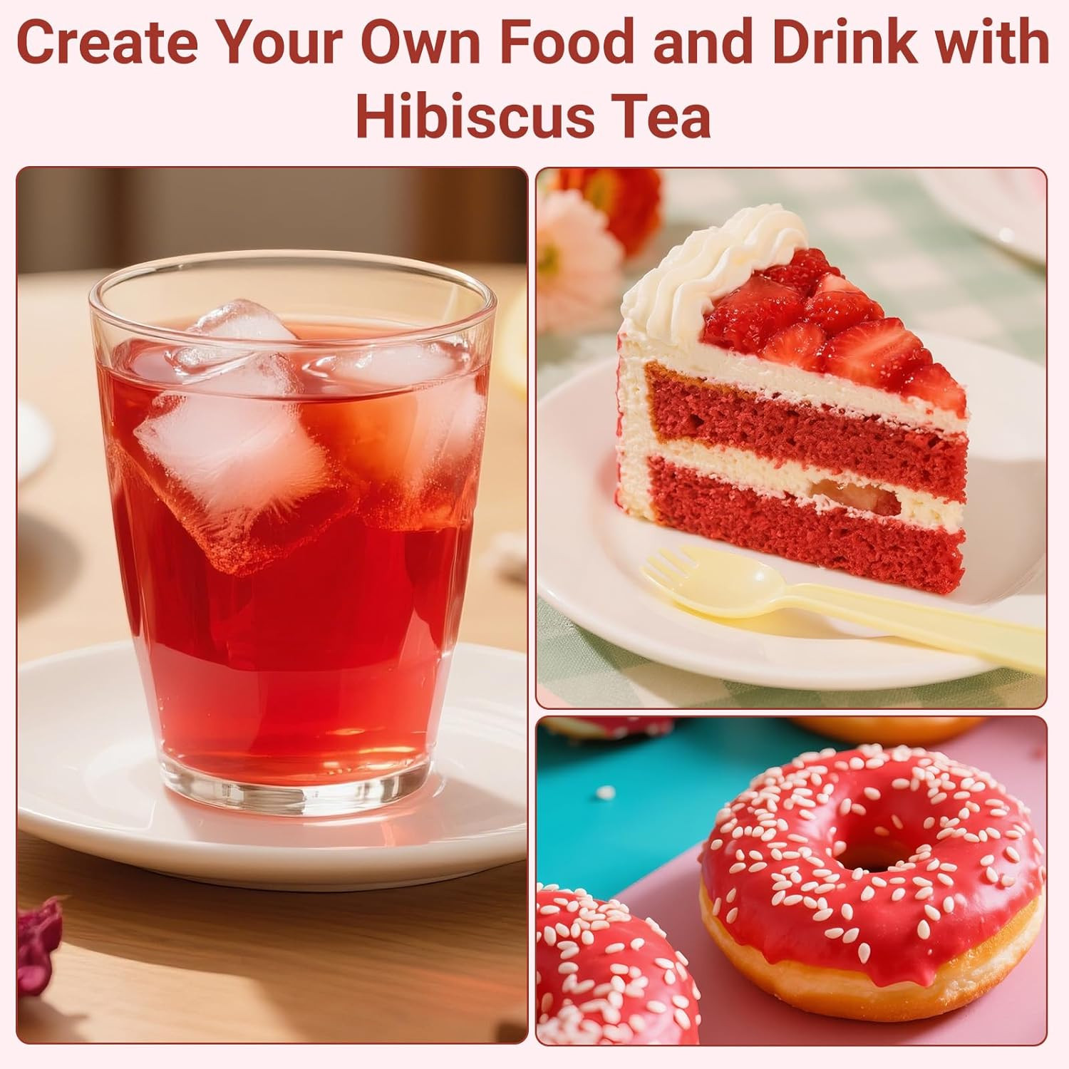 Hibiscus Tea Bags, 100% Natural Hibiscus Flowers Herbal High Blood Pressure Tea