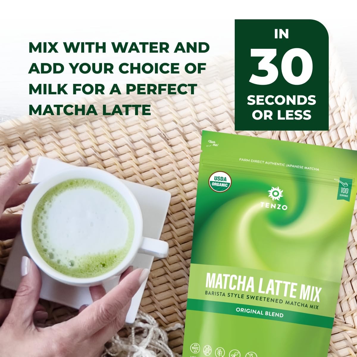 Tenzo Matcha Green Tea Powder, Organic Cafe Sweetened 35.27 Ounce (Pack of 1)