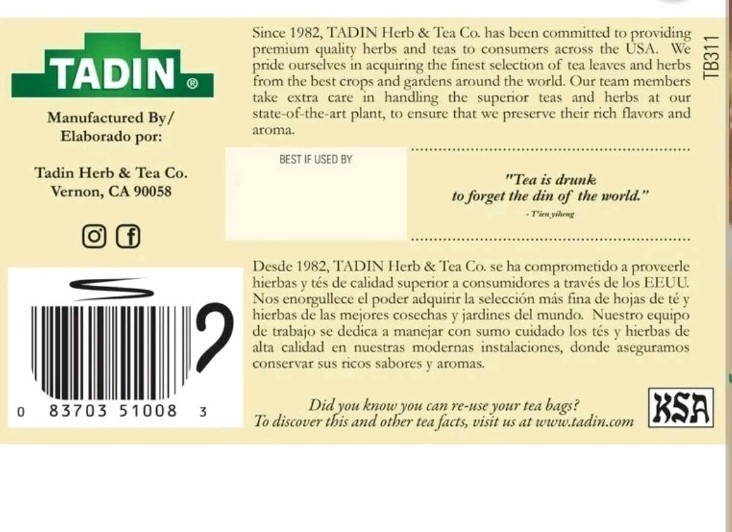 Chamomile & Anise Tea – Manzanilla & Anis – 24 Bags – Tadin – New – Fast Ship