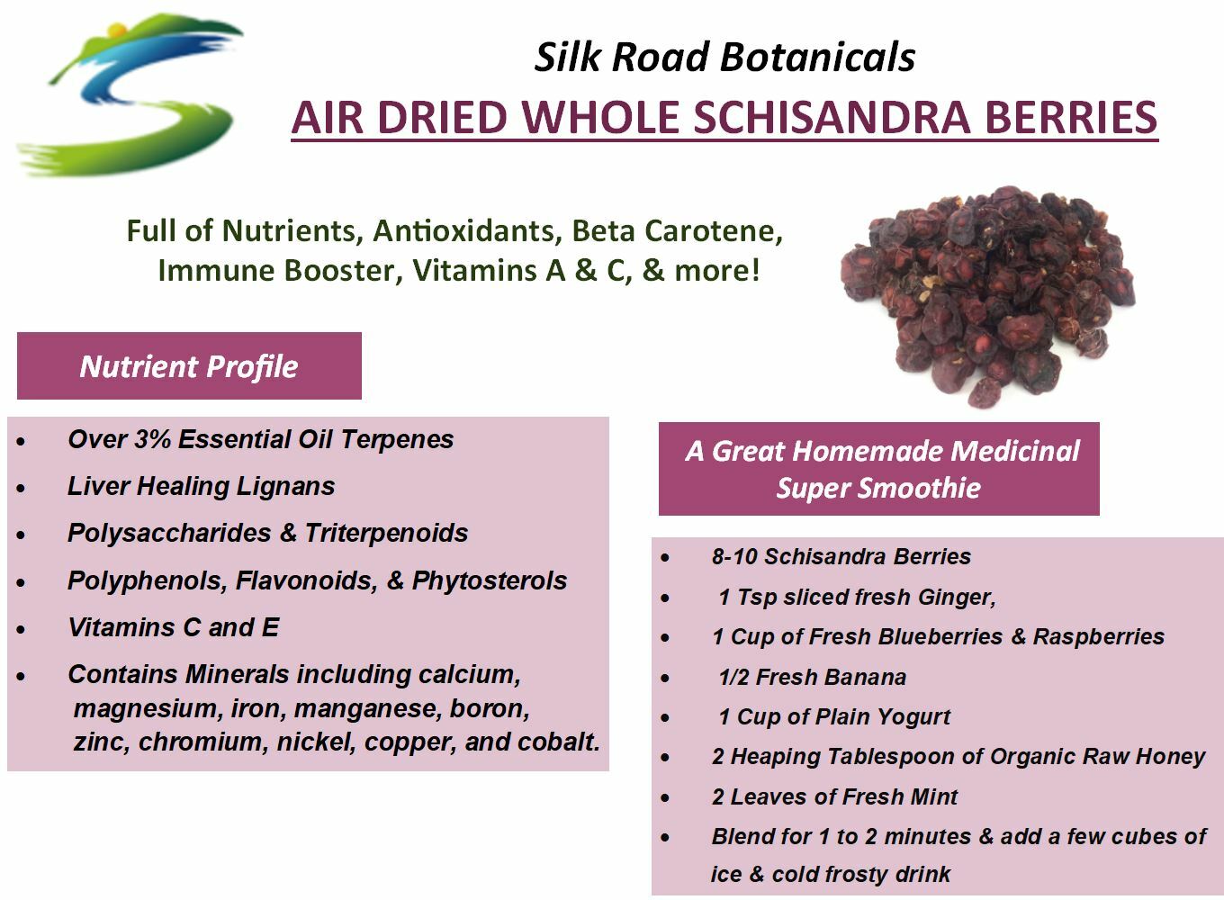 Schisandra Berries All Natural Herb Antioxidant -Air Dried Whole Berries 2oz.
