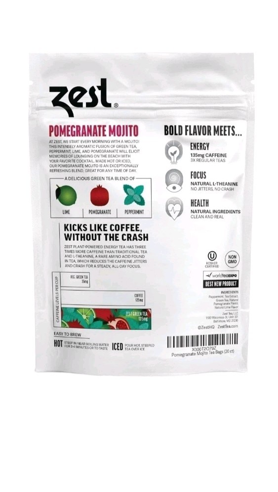 Zest Energy Green Tea *Pomegranate Mojito* High 20 Bags Count *Factory Sealed*