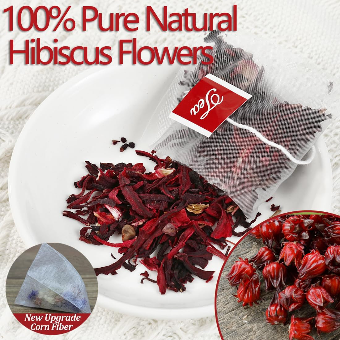 Premium Hibiscus Tea Bags,60 Tea Bags 2G /4.24 Oz,100% Pure Dried Hibiscus Flowe