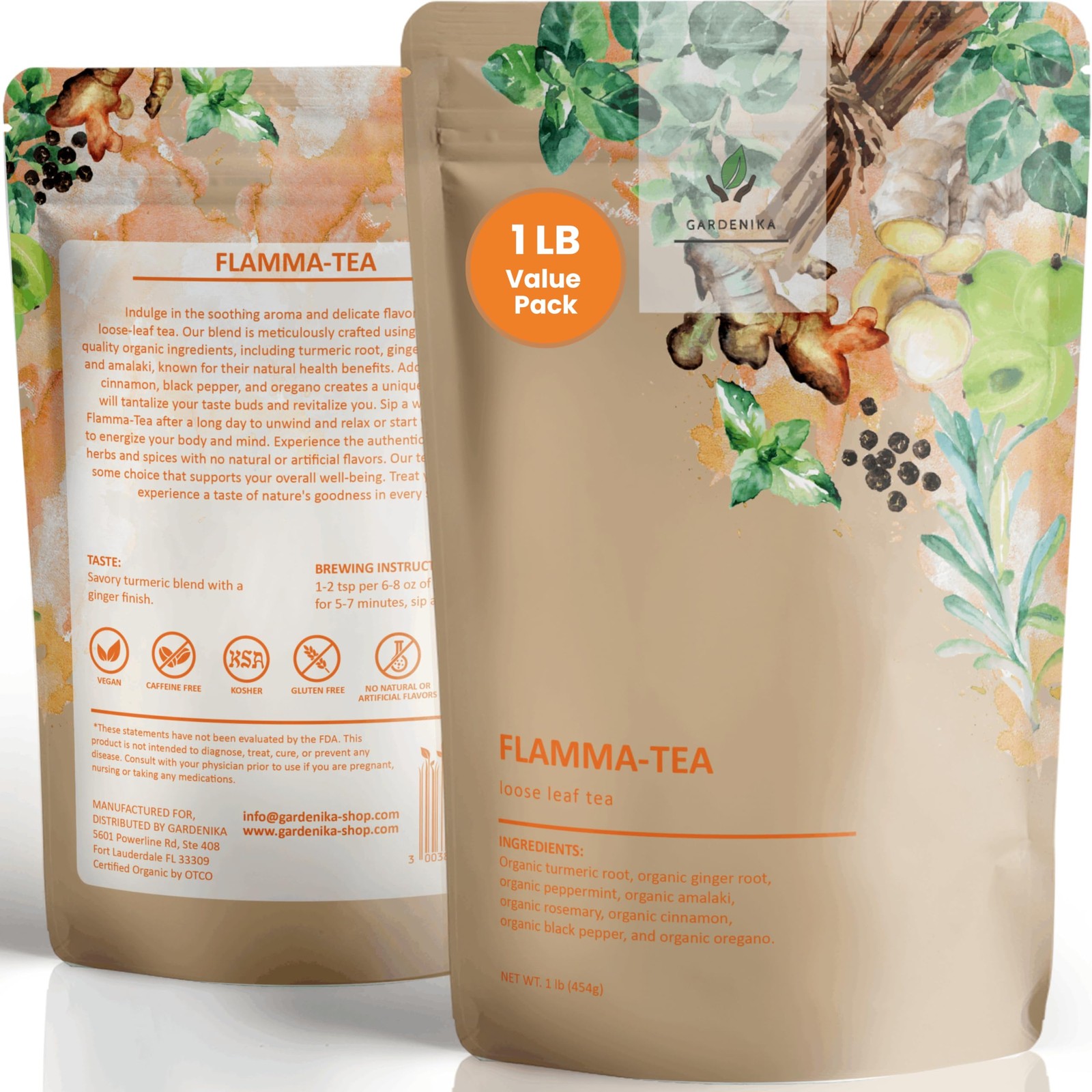 Gardenika Organic Flamma-Tea Turmeric Ginger Loose Leaf Tea 1lb Caffeine Free