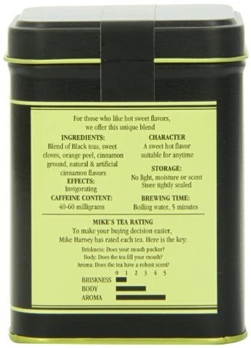 Harney & Sons Hot Cinnamon Spice, Loose Leaf Black tea, 30-40 Cups, 4 Ounce tin