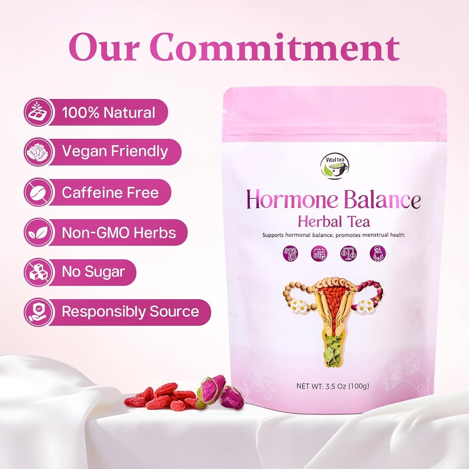 Hormone Balance Tea for Women, Soothing Chamomile & Raspberry Leaf Tea for Me…