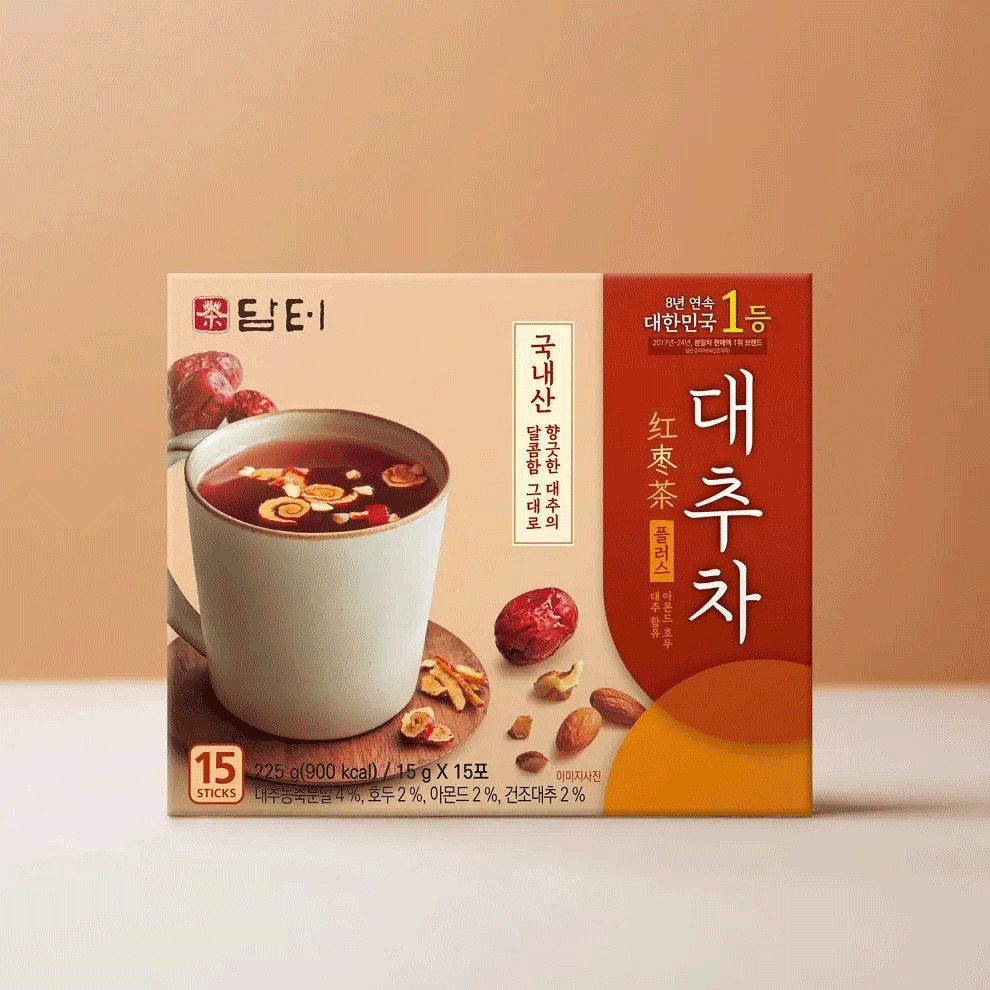 Damtuh Jujube Tea Plus 15g x 15 Sticks | Korean Red Date Tea with Nuts