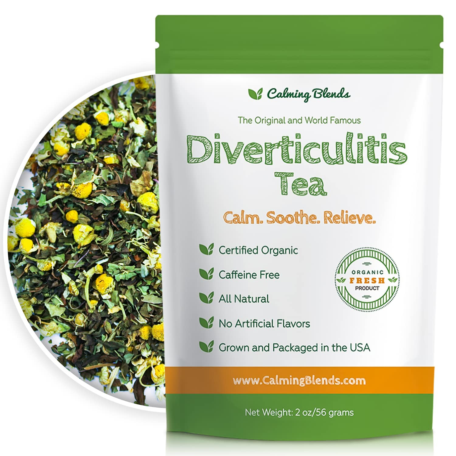 Diverticulitis Herbal Tea Loose Leaf Peppermint Chamomile Caffeine Free 2 oz