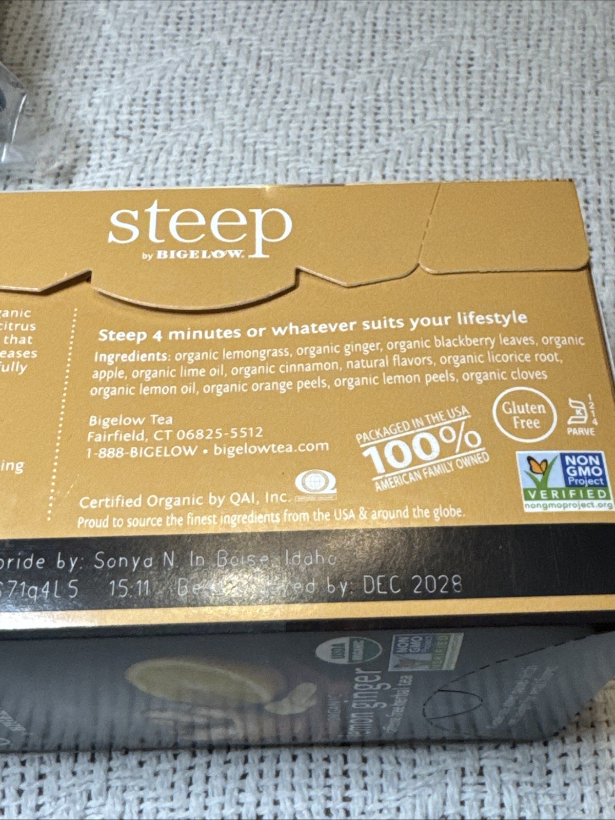 (2) Steep by Bigelow USDA Organic Non-GMO Lemon Ginger Herbal Tea Bags 40 Count