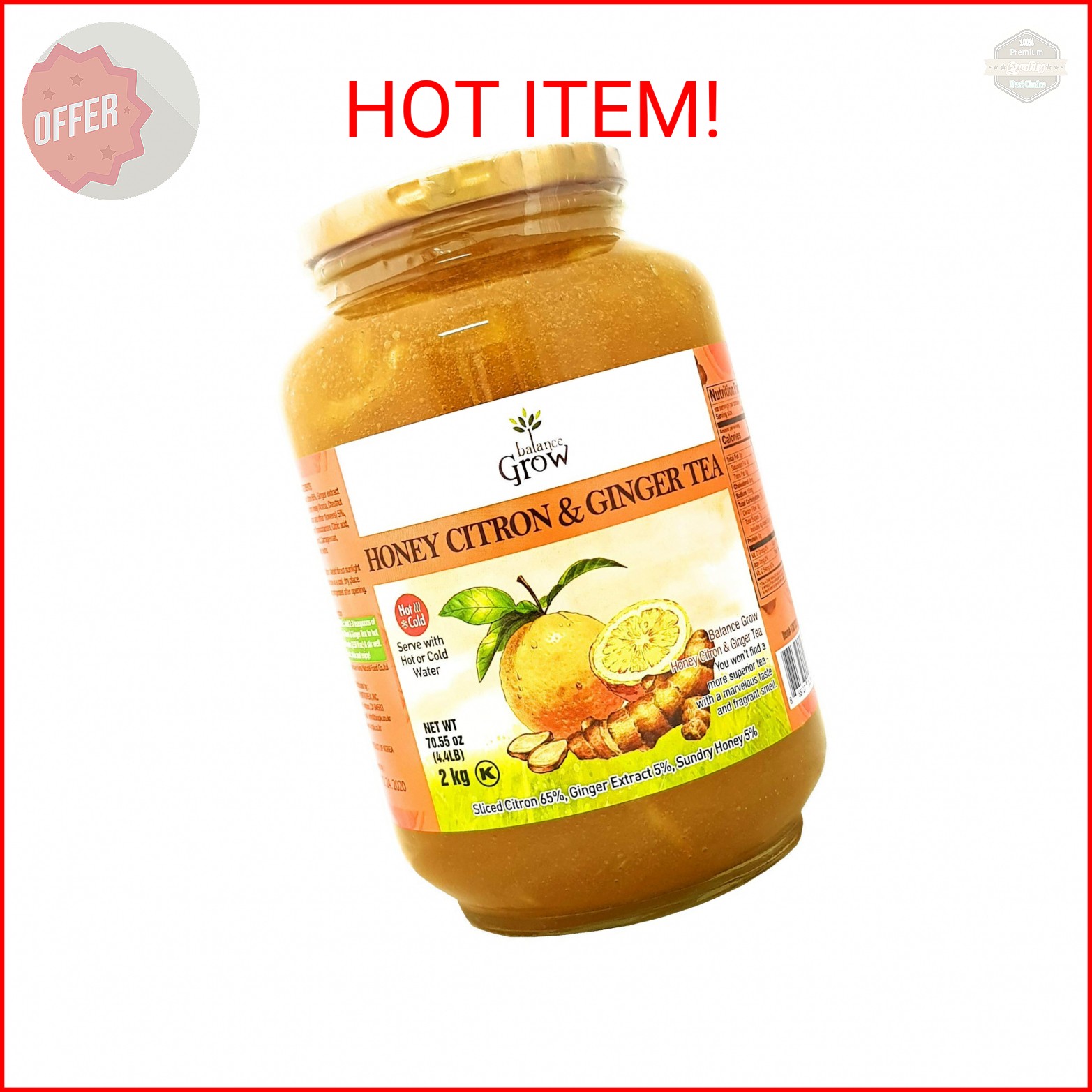 Balance Grow Honey Citron and Ginger Tea 70.55oz (4.4 lbs/2KG) pack of 1