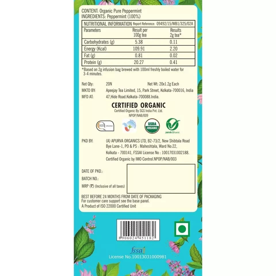 Ty-phoo Refreshing Organic Peppermint Tea With Pure Peppermint Tea 24G
