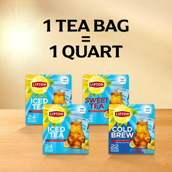 Lipton Cold Brew Black Tea Bags, Family Size, 22 Count