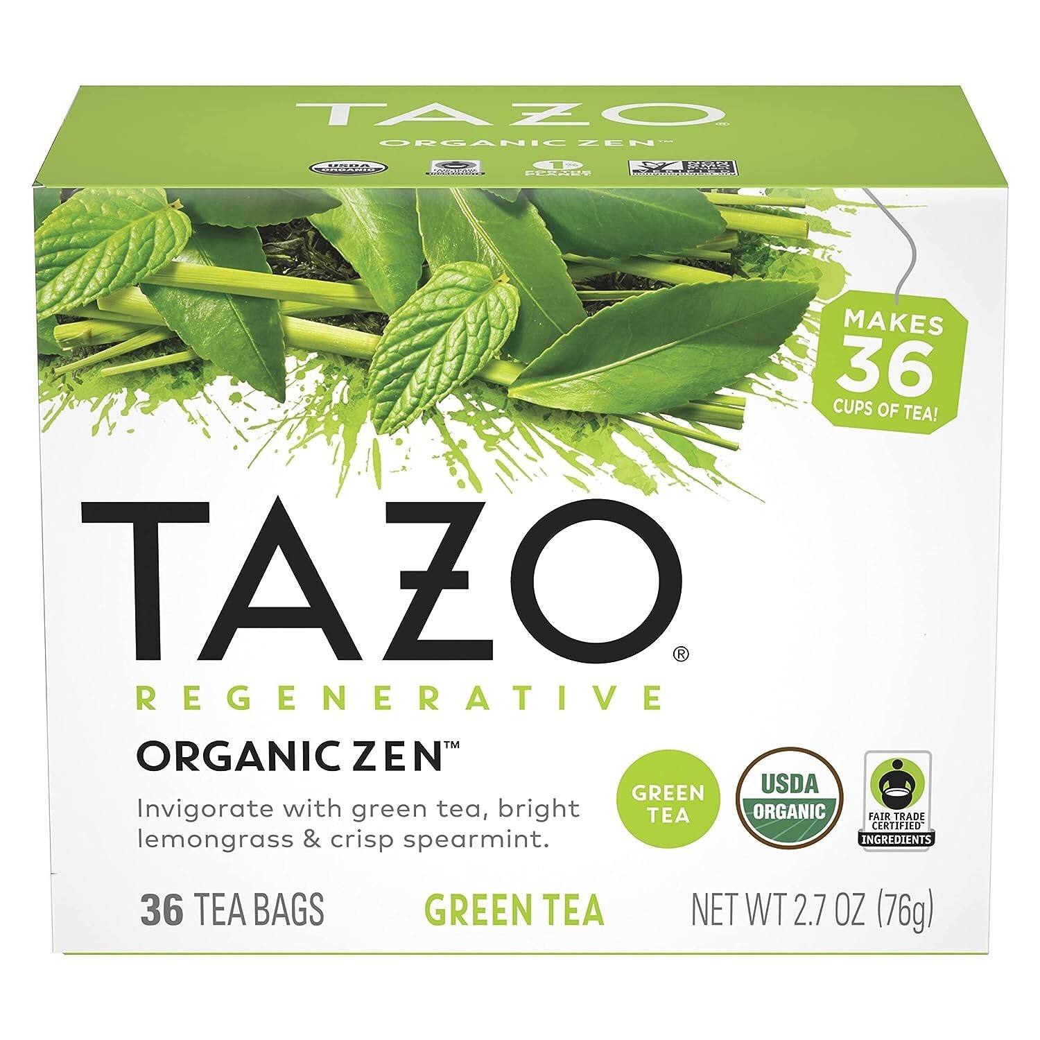 TAZO Regenerative Organic Zen Green Tea Bags, 36 Count (Pack of 4)