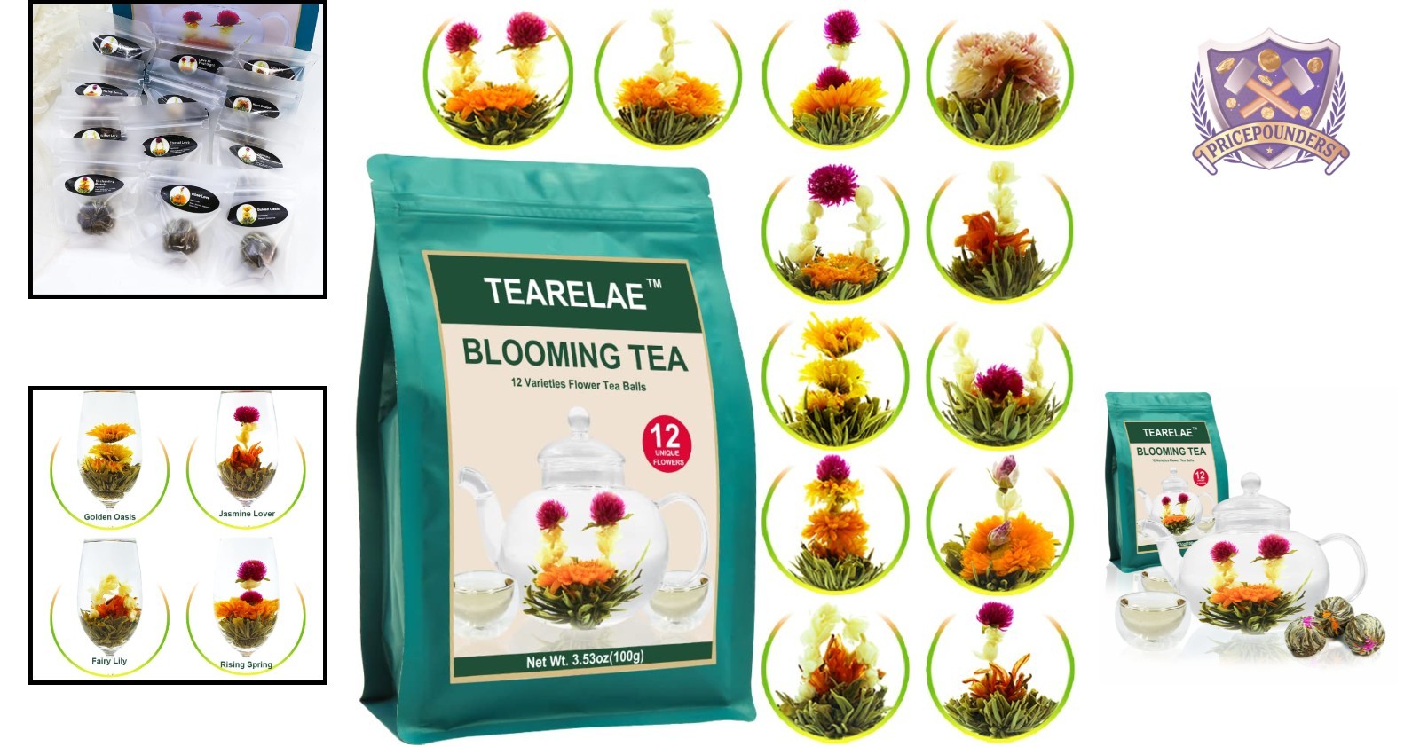 Blooming Tea Flowers 12pcs Green Tea & Edible Flowers Individually Sealed