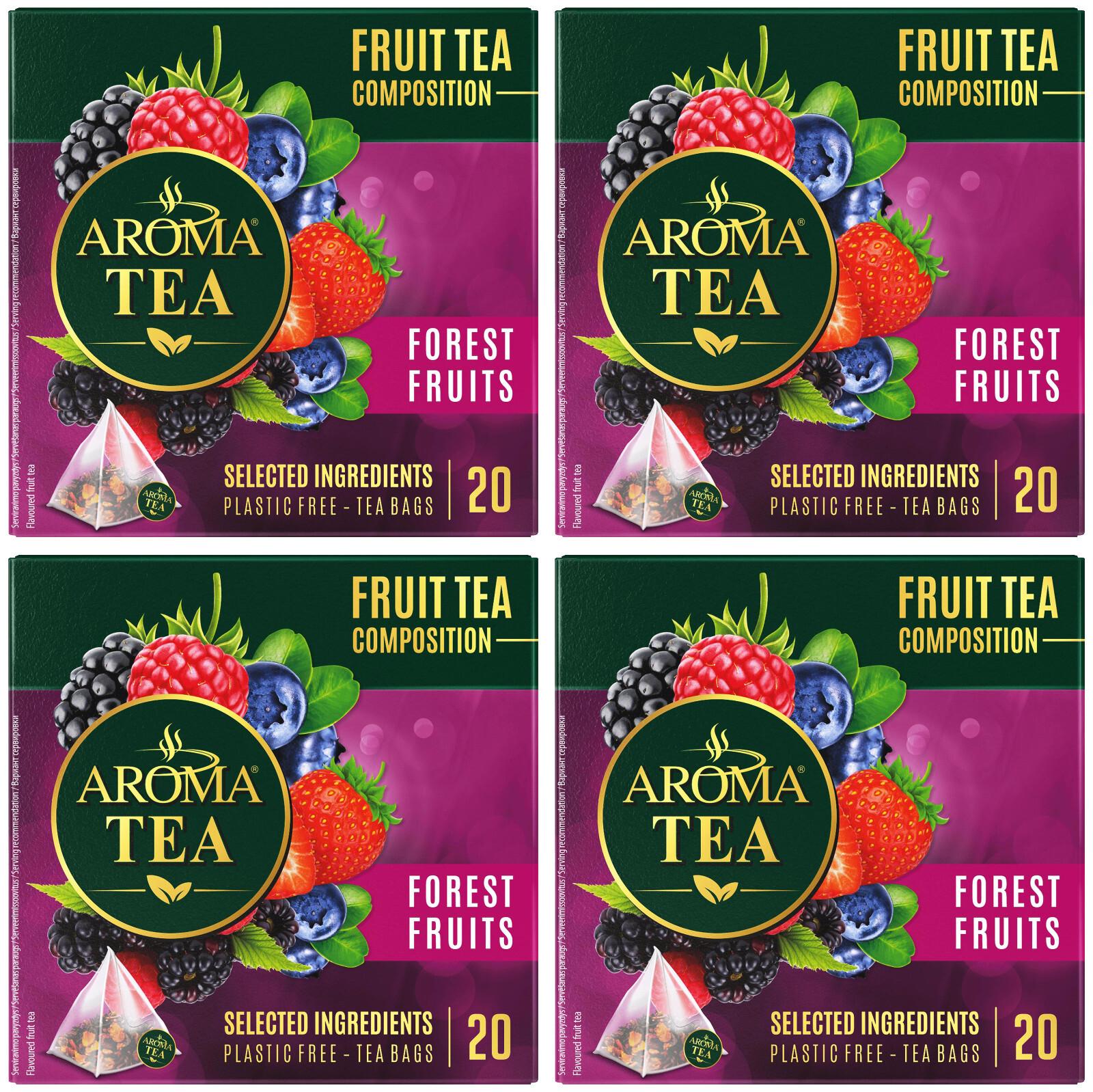 4 AROMA TEA Forest Fruits Flavor Tea 20 Silk Pyramid Bag Boxes