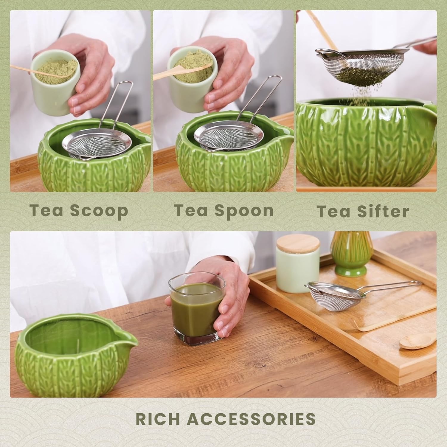 Matcha Whisk Set, Cactus Ceramic Matcha Set Includes Matcha Bowl, Matcha Whis…