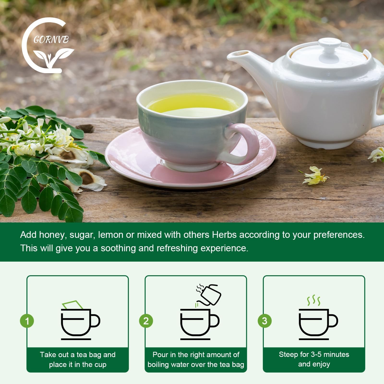 Moringa Tea Bags | 100% Pure Moringa Leaf Tea | Antioxidant-Rich, Caffeine-Te…