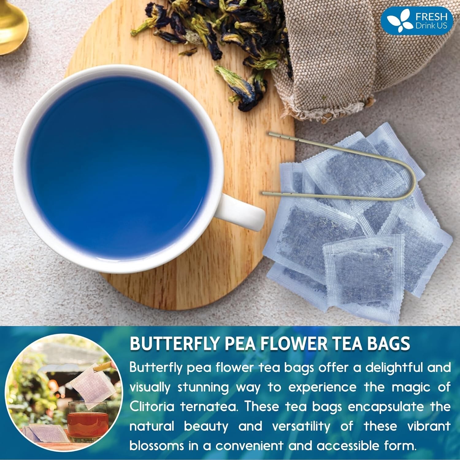 30 Butterfly Pea Flowers Tea Bags, Pure Dried Butterfly Pea Flower, Herbal Tea