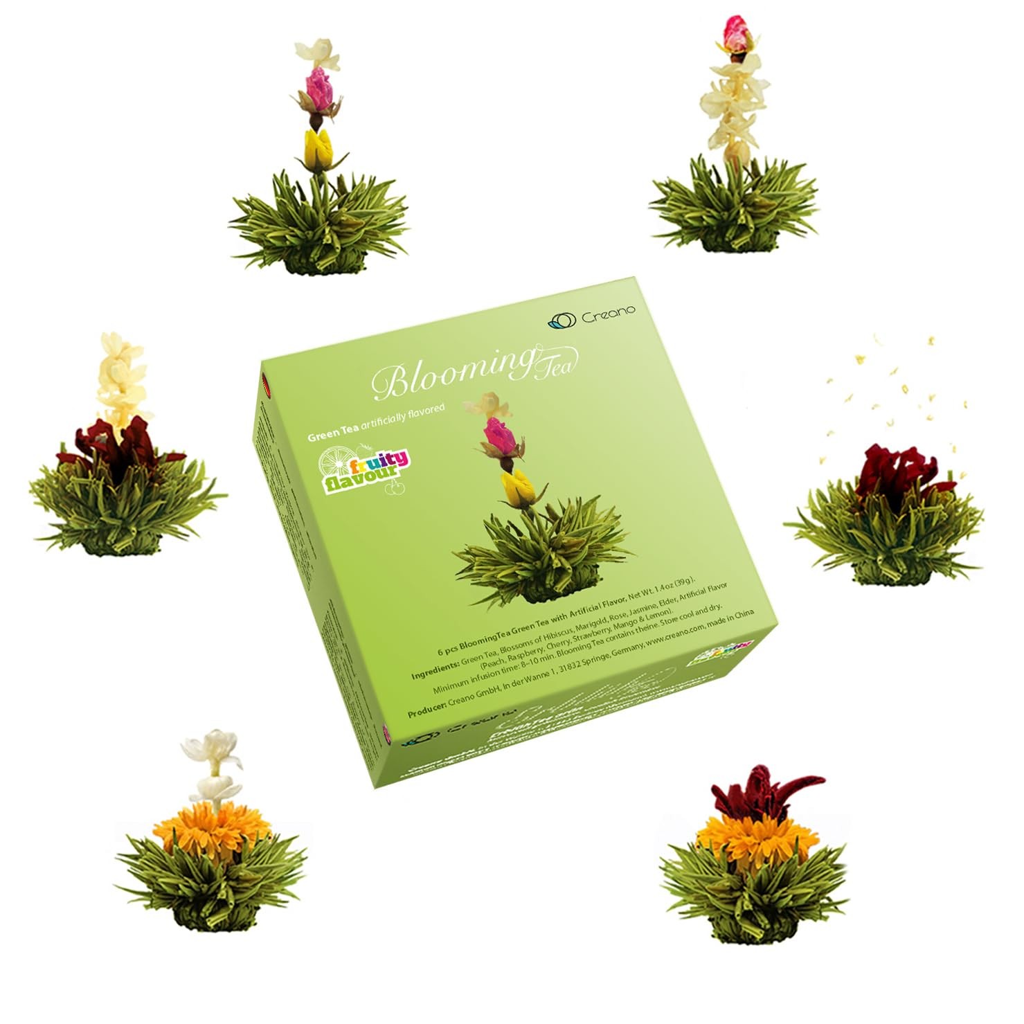 Blooming Tea Gift Set with Glass Teapot 17oz 500ml – Green Tea Fruity Flavour…