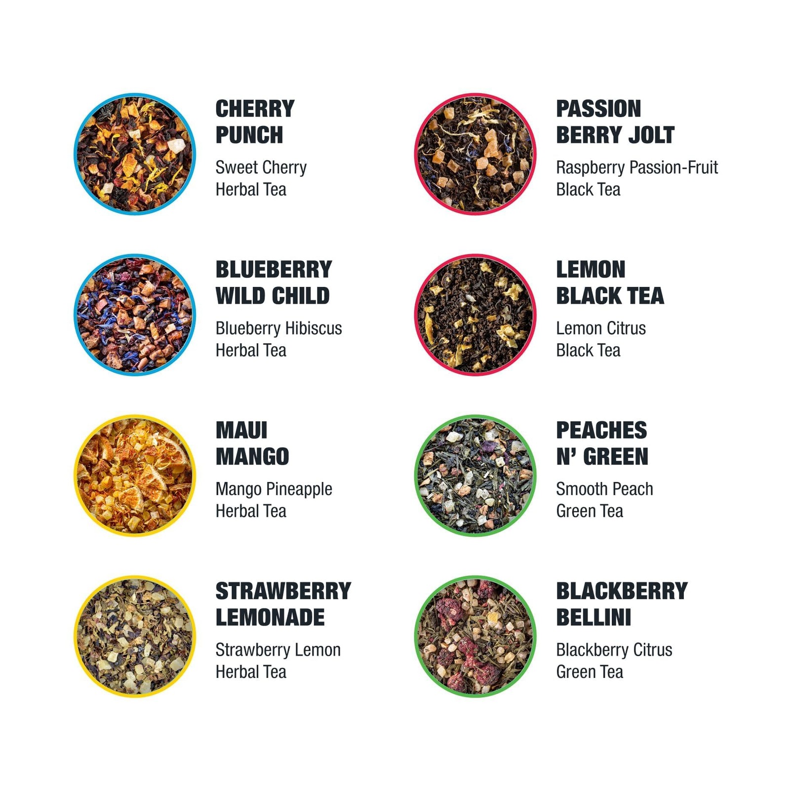 Tiesta Tea Iced Tea Sampler Set 8 Loose Leaf Blends Caffeinated and Decaf 6.2oz