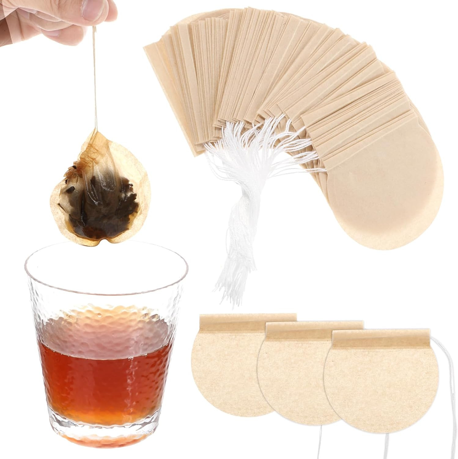200 Pcs Tea Bags for Loose Leaf Tea Natural round Tea Filter Bags Disposable Woo