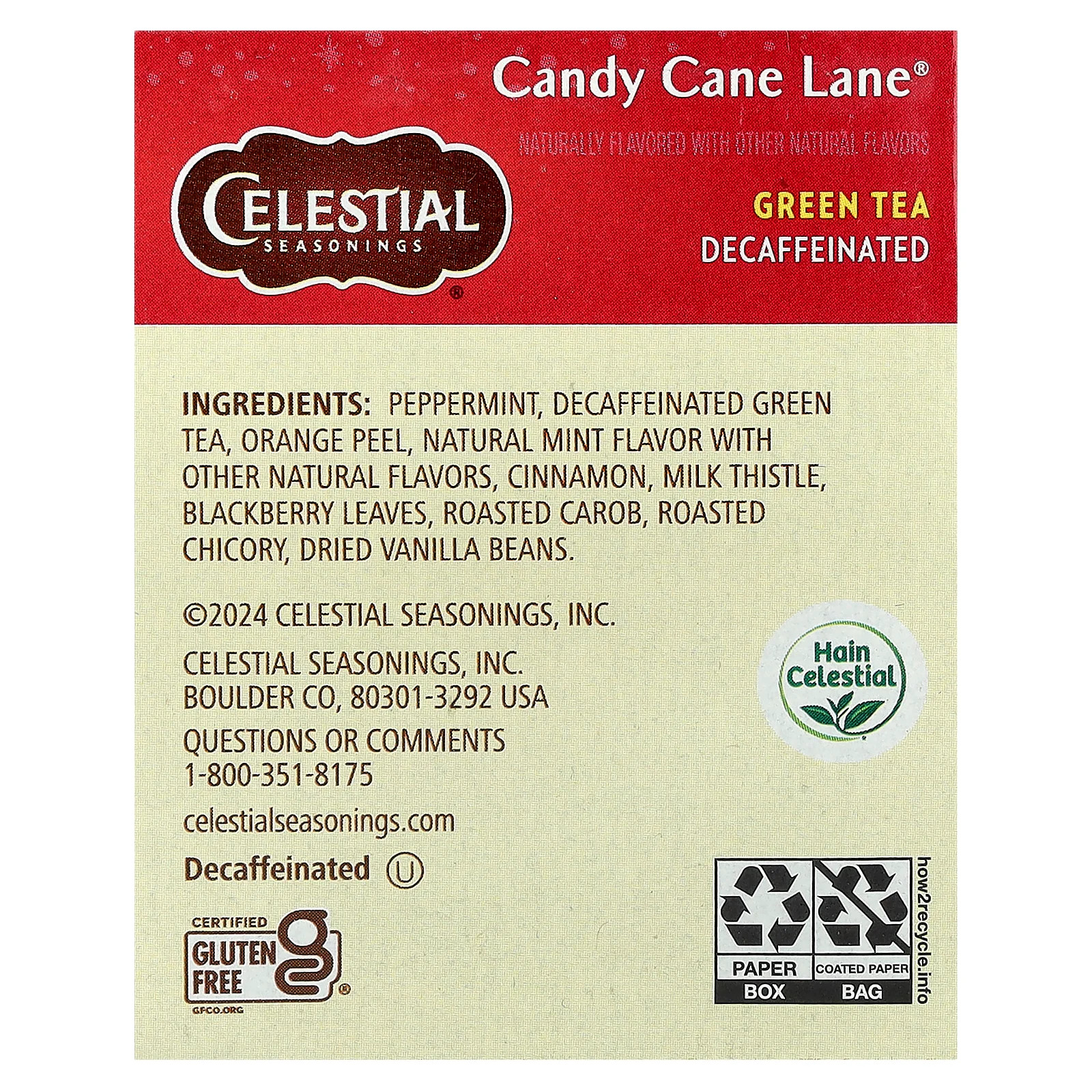Holiday Green Tea, Candy Cane Lane®, Decaf, 18 Tea Bags, 1.2 oz (35 g)