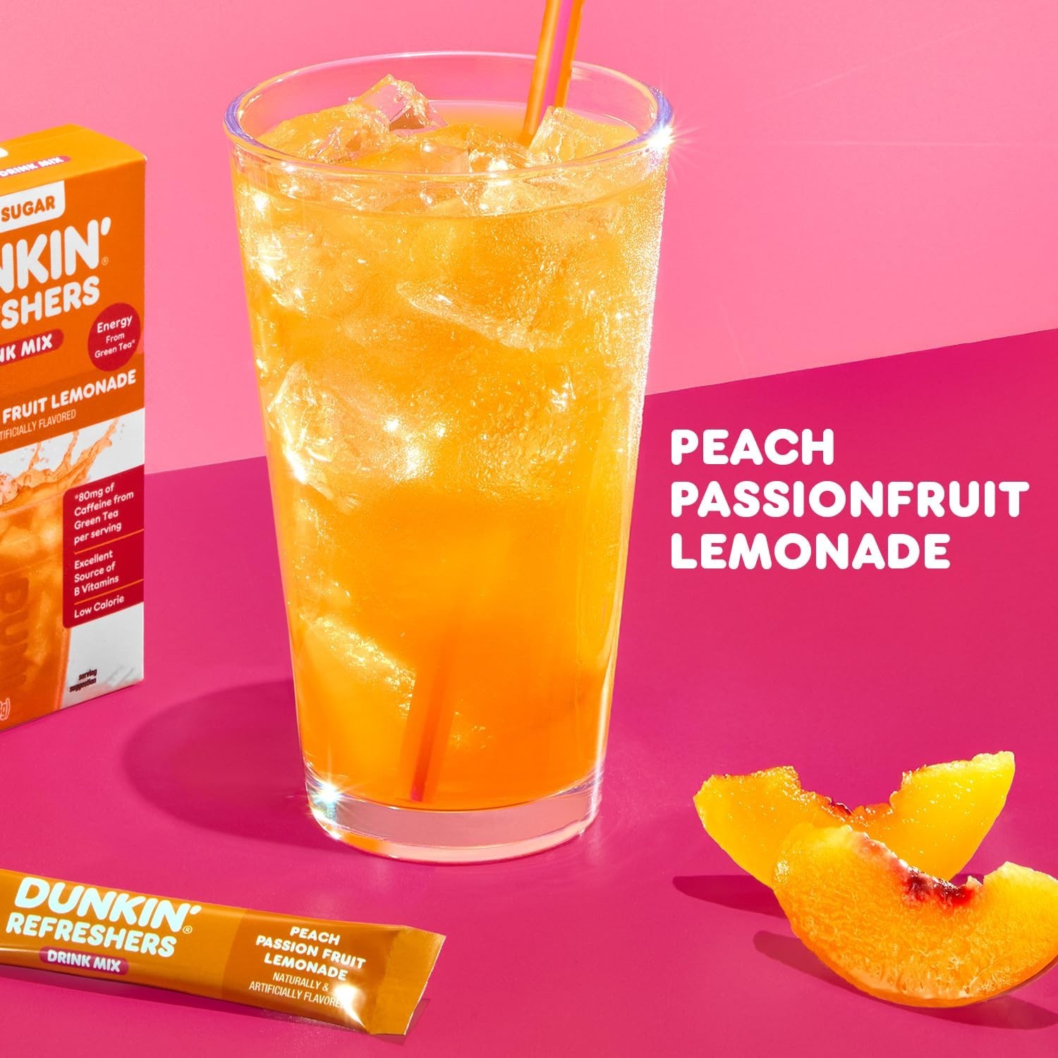 Dunkin’ Zero Sugar Refreshers Singles To Go! Powdered drink mix packets, Peach P