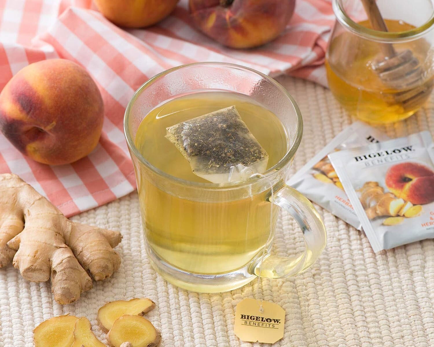 Bigelow Benefits Calm Stomach Ginger & Peach Herbal Tea – 18 tea bags