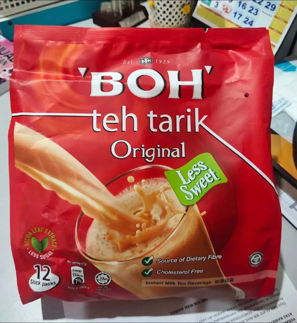3x BOH Teh Tarik 3 in 1 Instant Milk Tea Malaysia Less Sugar 12 Sachet 27g each