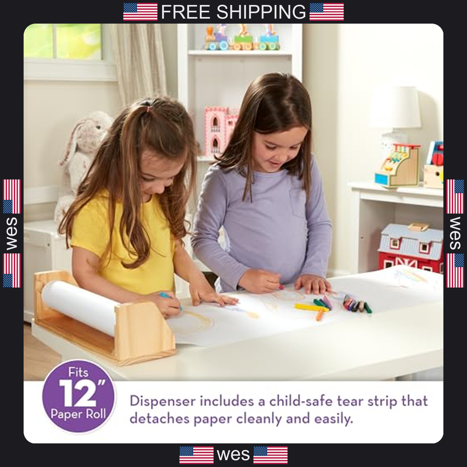 Melissa & Doug Wooden Tabletop Paper Roll Dispenser with 12? x 75-Foot White