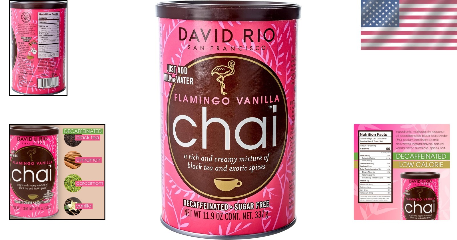 Flamingo Vanilla Decaf Chai Tea Latte Mix – Sugar Free & Organic, 11.9 Oz