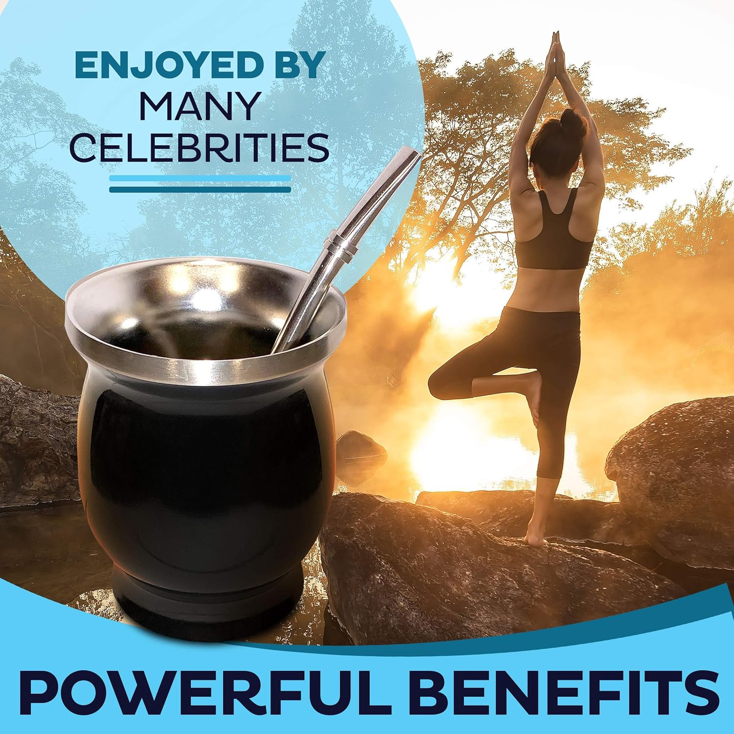 8 oz Yerba Mate Cup Kit Stainless Steel Gourd Set with 2 Bombillas Black