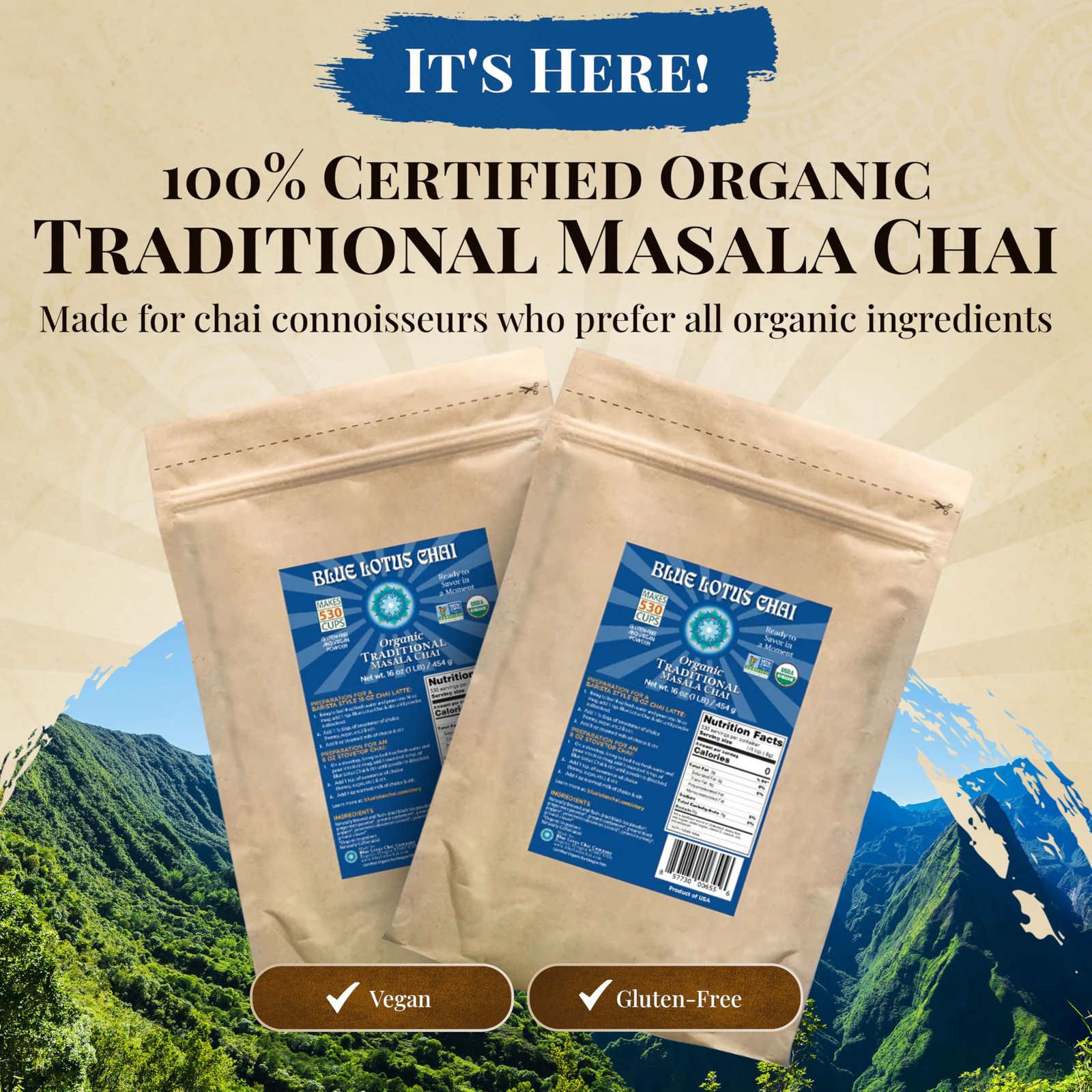 – Fully Organic Traditional Masala Chai – Makes 530 Cups – 1 Pound Bulk Bag M…