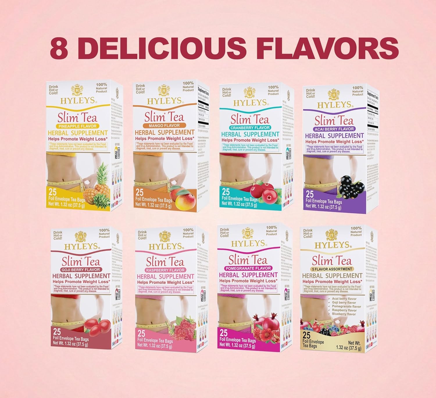 HYLEYS Slim Tea 5 Flavor Assortment – Weight Loss Herbal Supplement Cleanse and