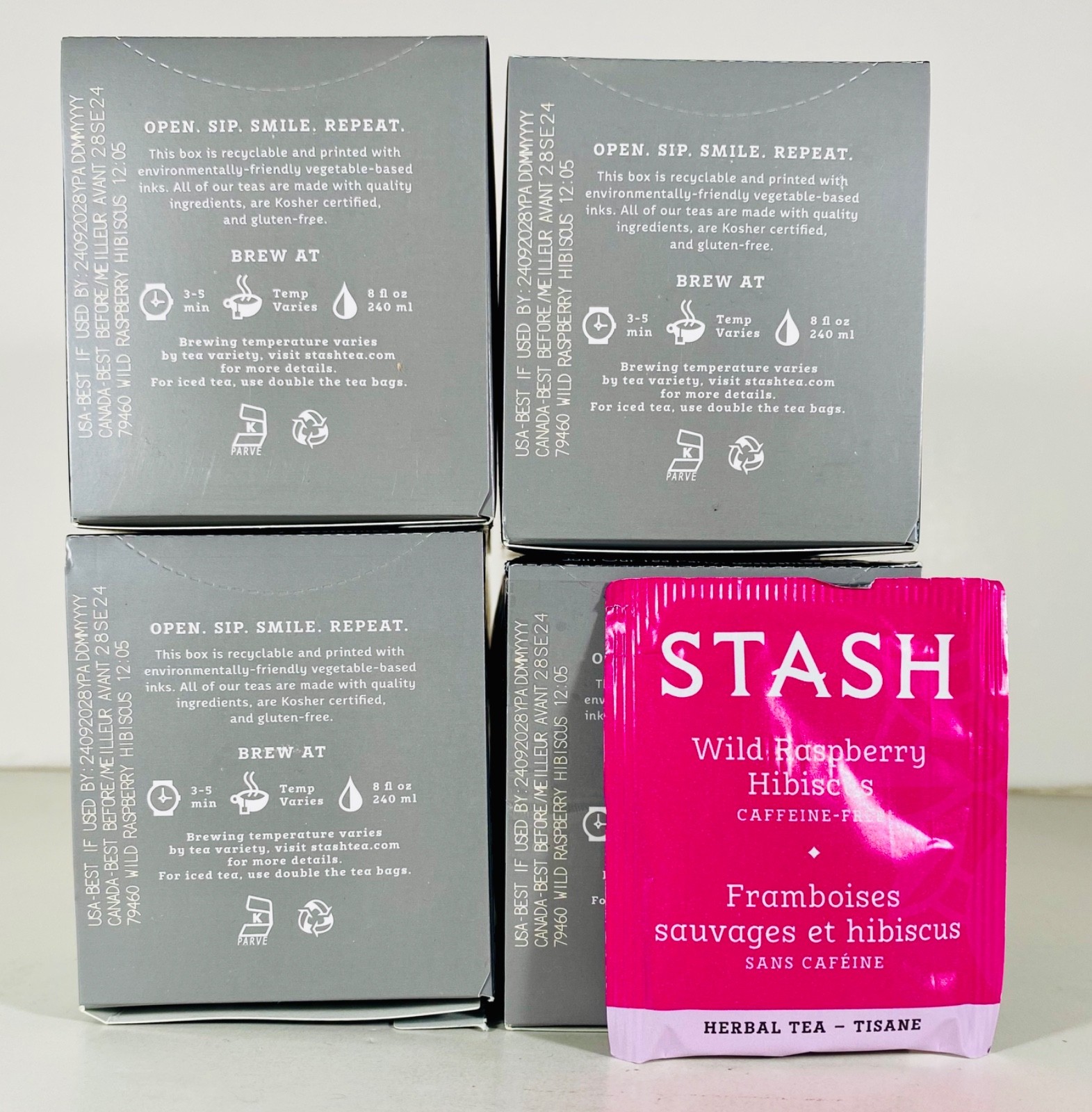 STASH TEA CO. Wild Raspberry Hibiscus, 100 Tea Bags, NON-GMO, Caffeine Free 2028