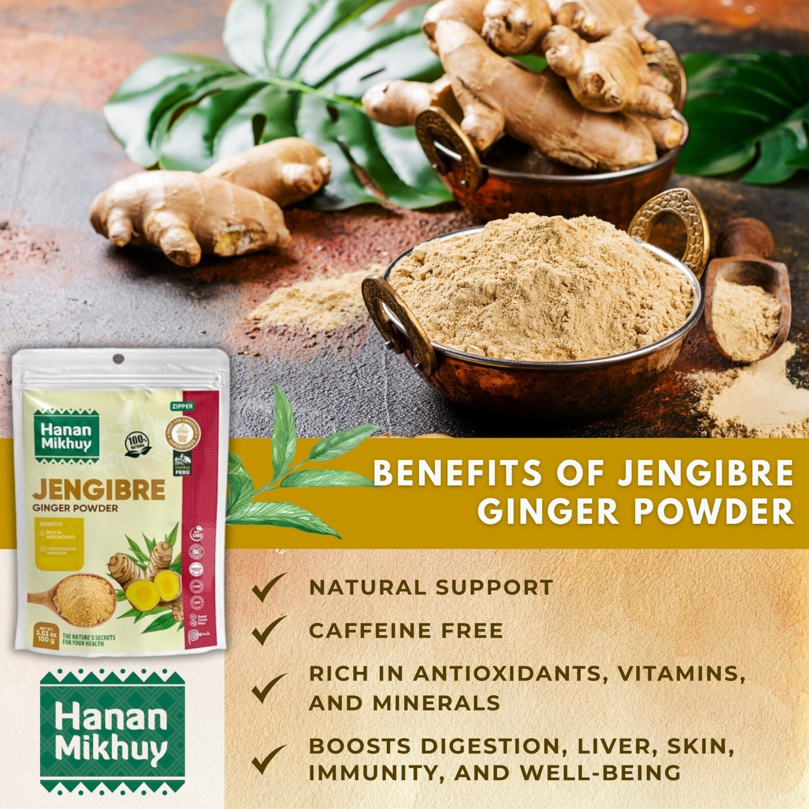 Jengibre Molido 100% Natural Ginger Powder for Digestive & Circulatory from Peru