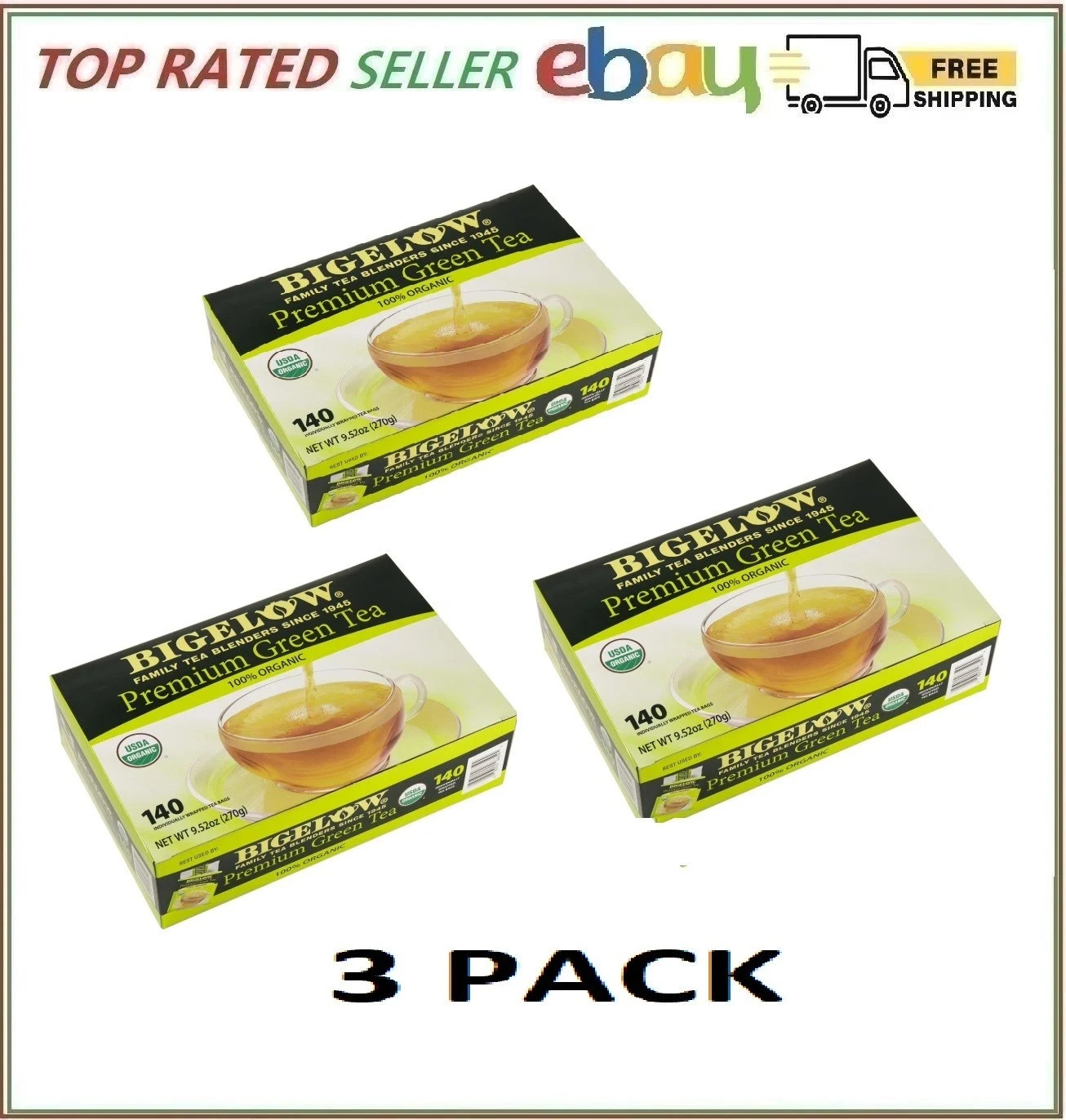 3 Pack – Bigelow Premium Organic Green Tea (140 Ct.)