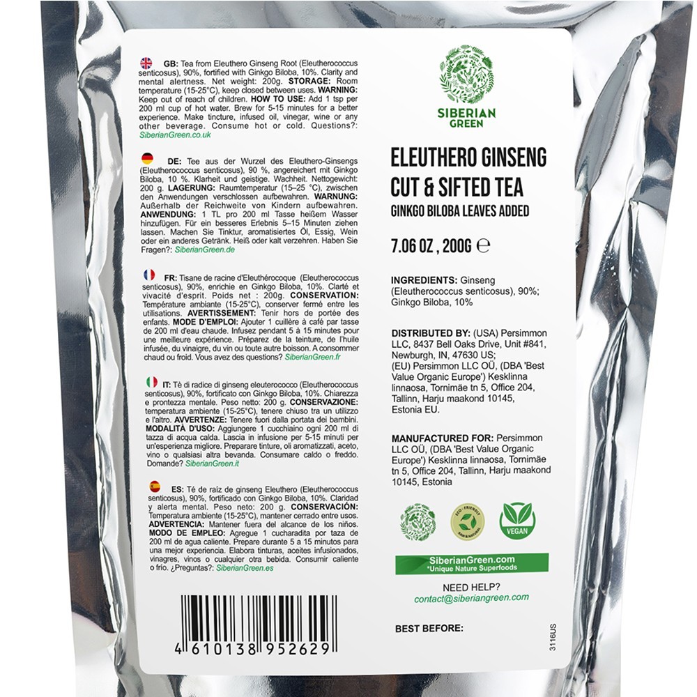 Siberian Ginseng Dried Root Powder 200g (7.06 oz) Eleuthero Tea Cut & Sifted